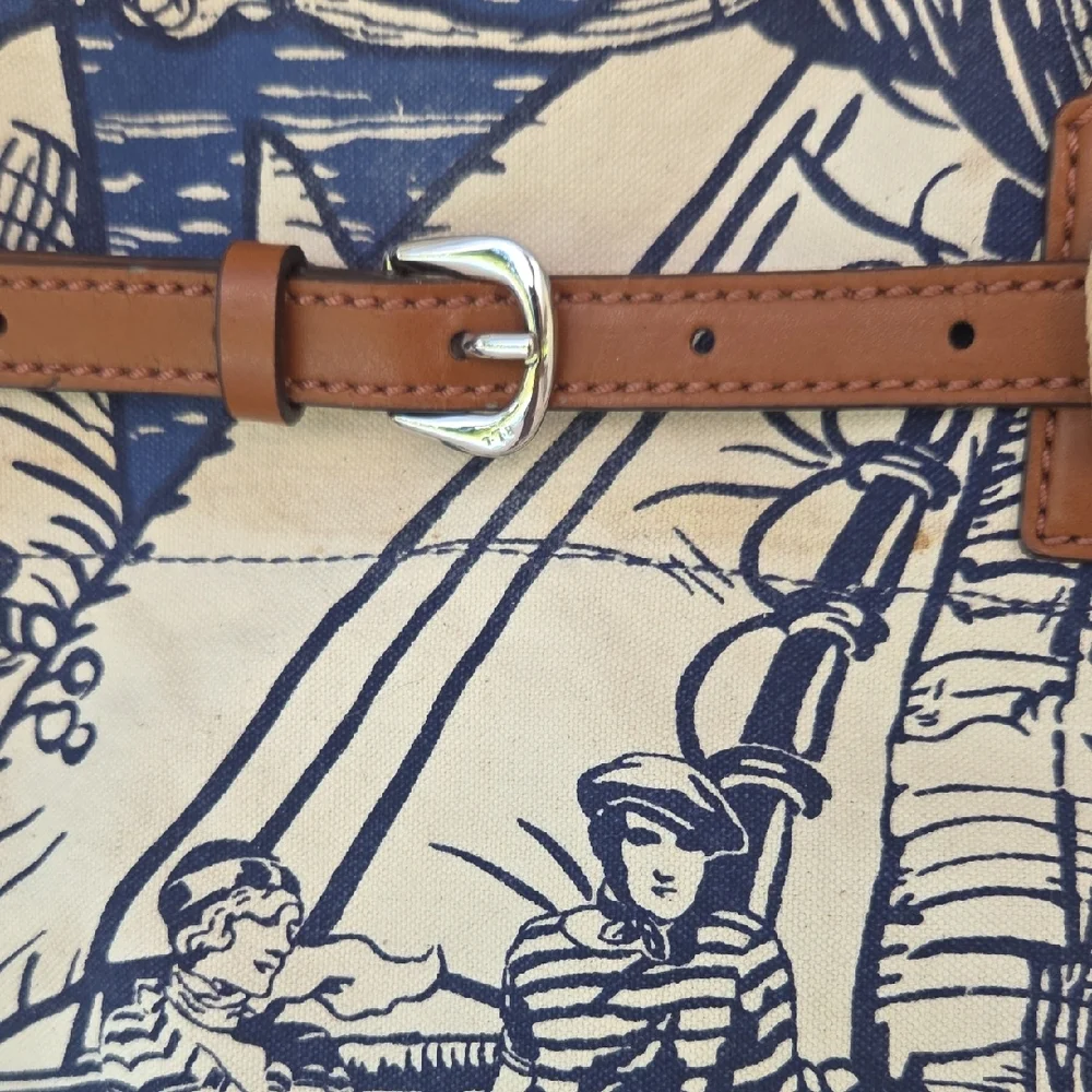 Lauren Ralph Lauren Nautical Sailors Canvas Leather Crossbody Satchel Purse Bag - Picture 5 of 14